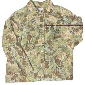 Charter Club Sz 1X 100% Linen Floral Jacket Tropical Pearlized Buttons